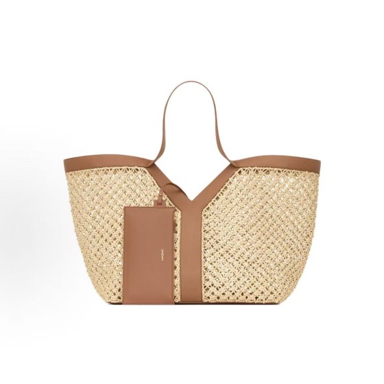 SAINT LAURENT YSL Y logo Bronze hardware basket, Tote bag, shopping bag, handbag women\'s style beige